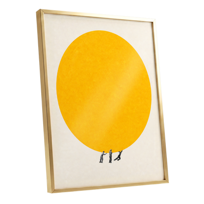 A Weight of Yellow, yellow, beige, gray minimalist wall art shown as a gold framed poster wall art print