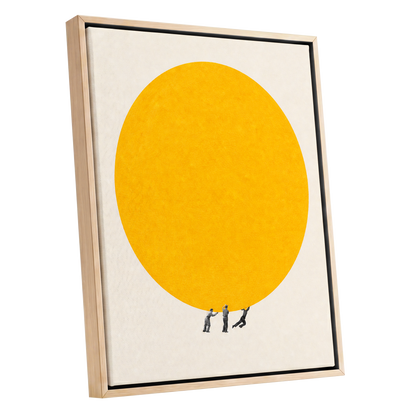 A Weight of Yellow, yellow, beige, gray minimalist wall art shown as a oak framed canvas wall art