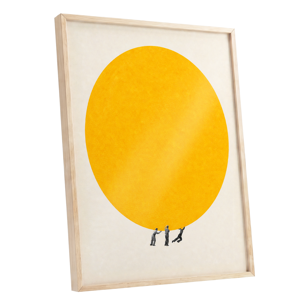 A Weight of Yellow, yellow, beige, gray minimalist wall art shown as a oak framed poster wall art print
