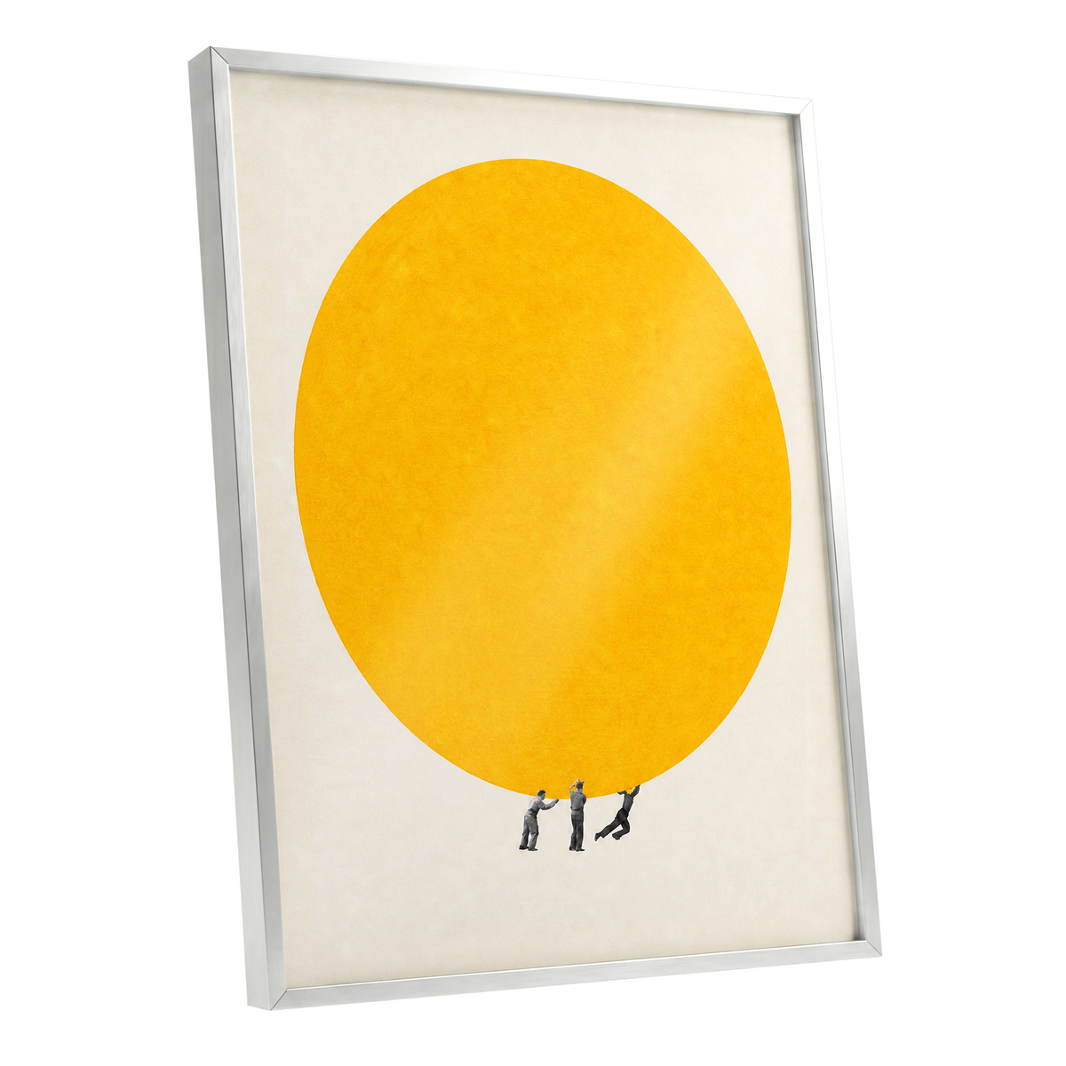 A Weight of Yellow, yellow, beige, gray minimalist wall art shown as a silver framed poster wall art print