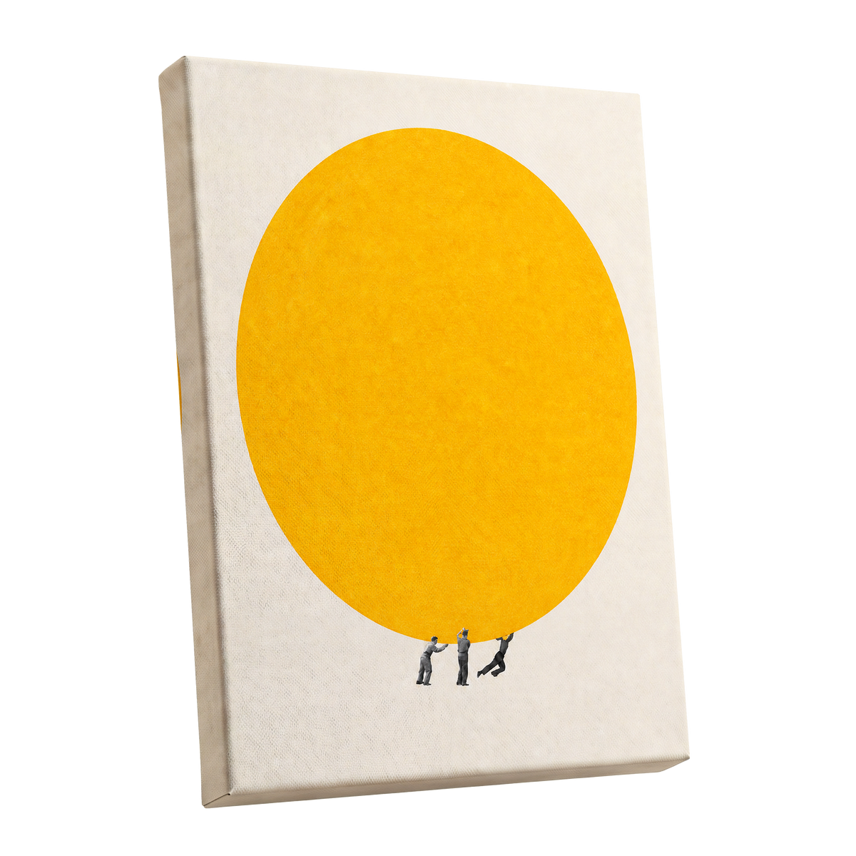 A Weight of Yellow, yellow, beige, gray minimalist wall art shown as a stretched canvas wall art
