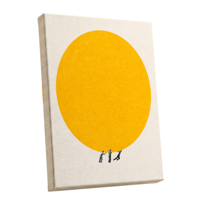 A Weight of Yellow, yellow, beige, gray minimalist wall art shown as a stretched canvas wall art