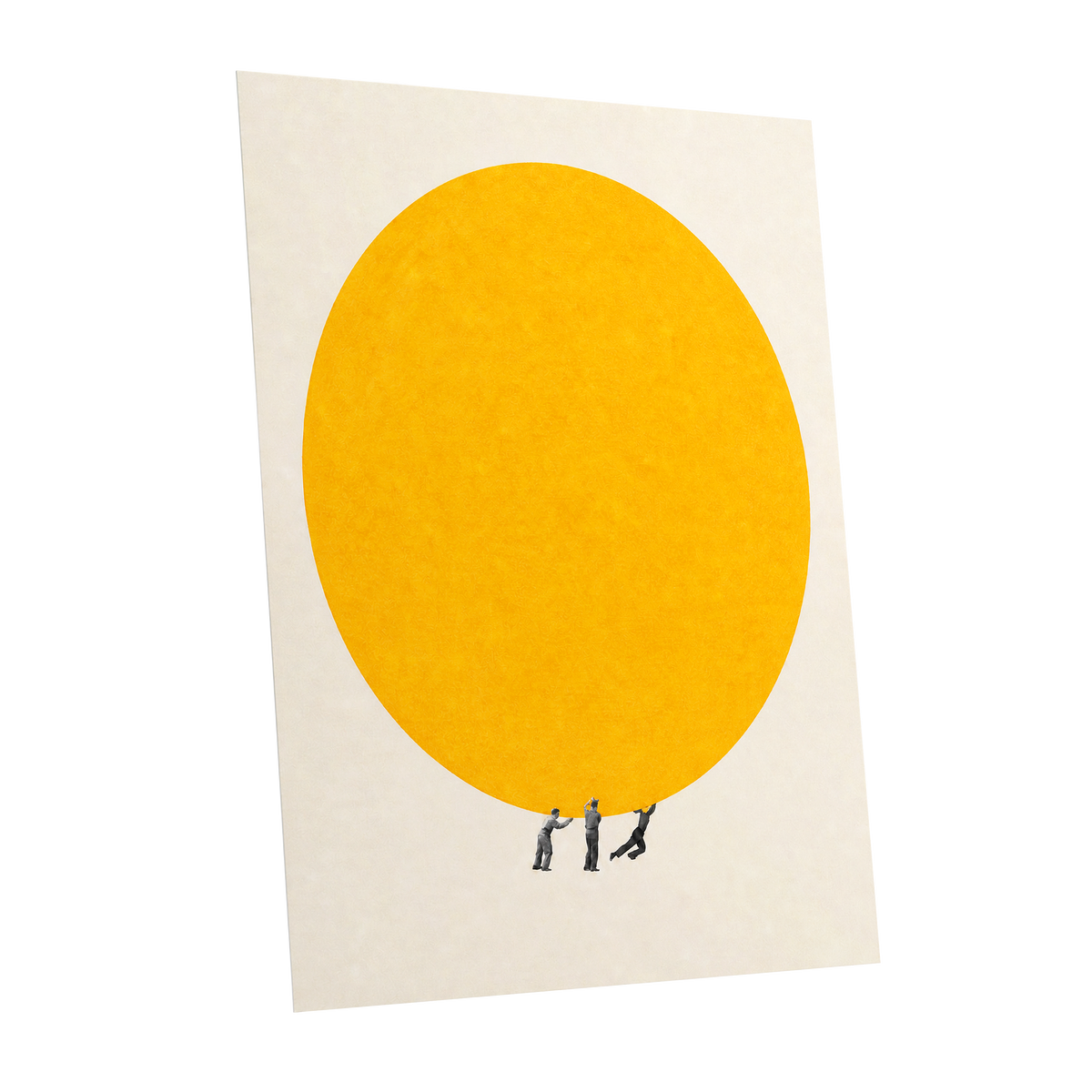 A Weight of Yellow, yellow, beige, gray minimalist wall art shown as a unframed poster wall art print
