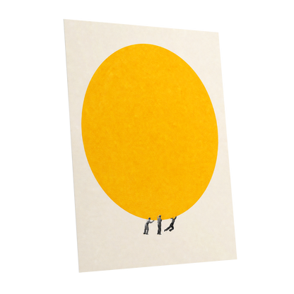 A Weight of Yellow, yellow, beige, gray minimalist wall art shown as a unframed poster wall art print