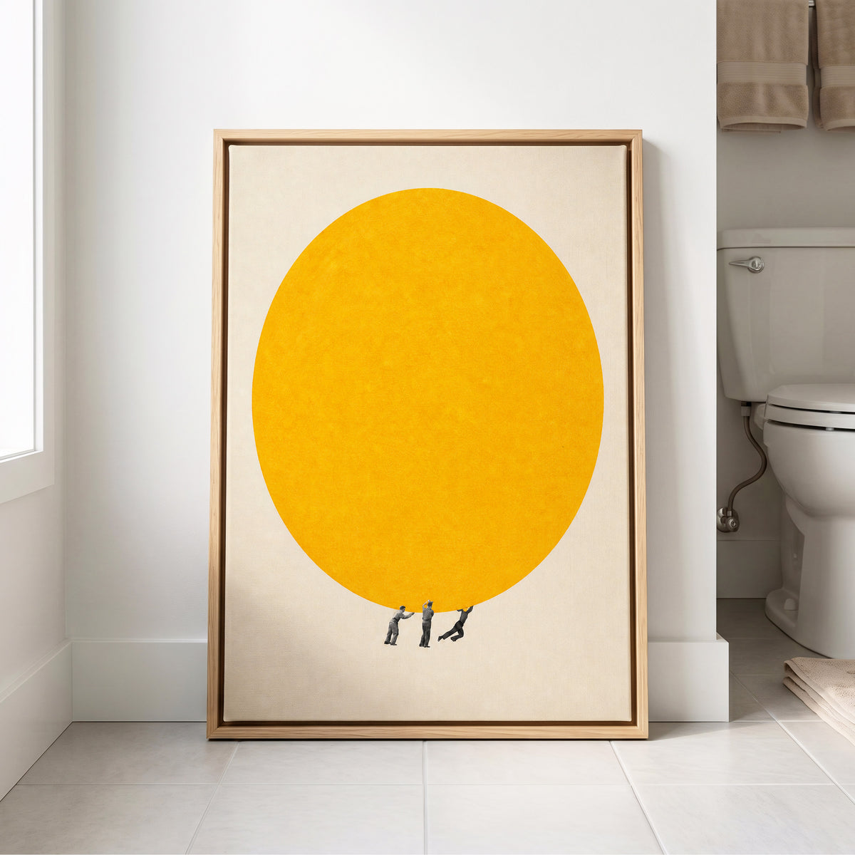 A Weight of Yellow, yellow, beige, gray minimalist wall art displayed in a styled interior, gallery view 4