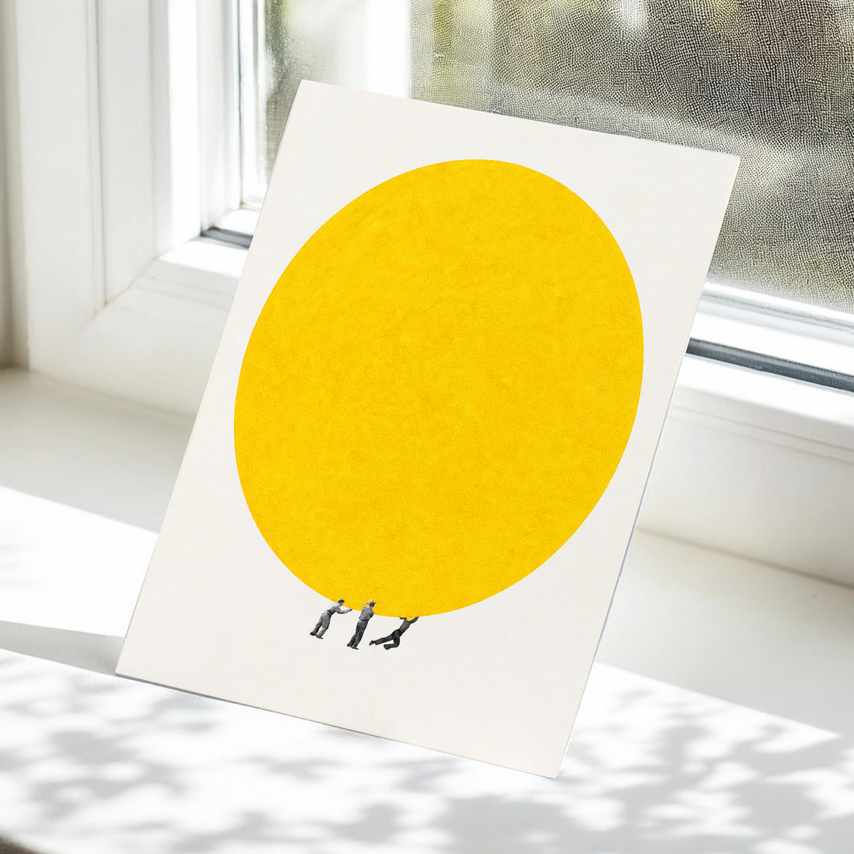 A Weight of Yellow, yellow, beige, gray minimalist wall art displayed in a styled interior, gallery view 5