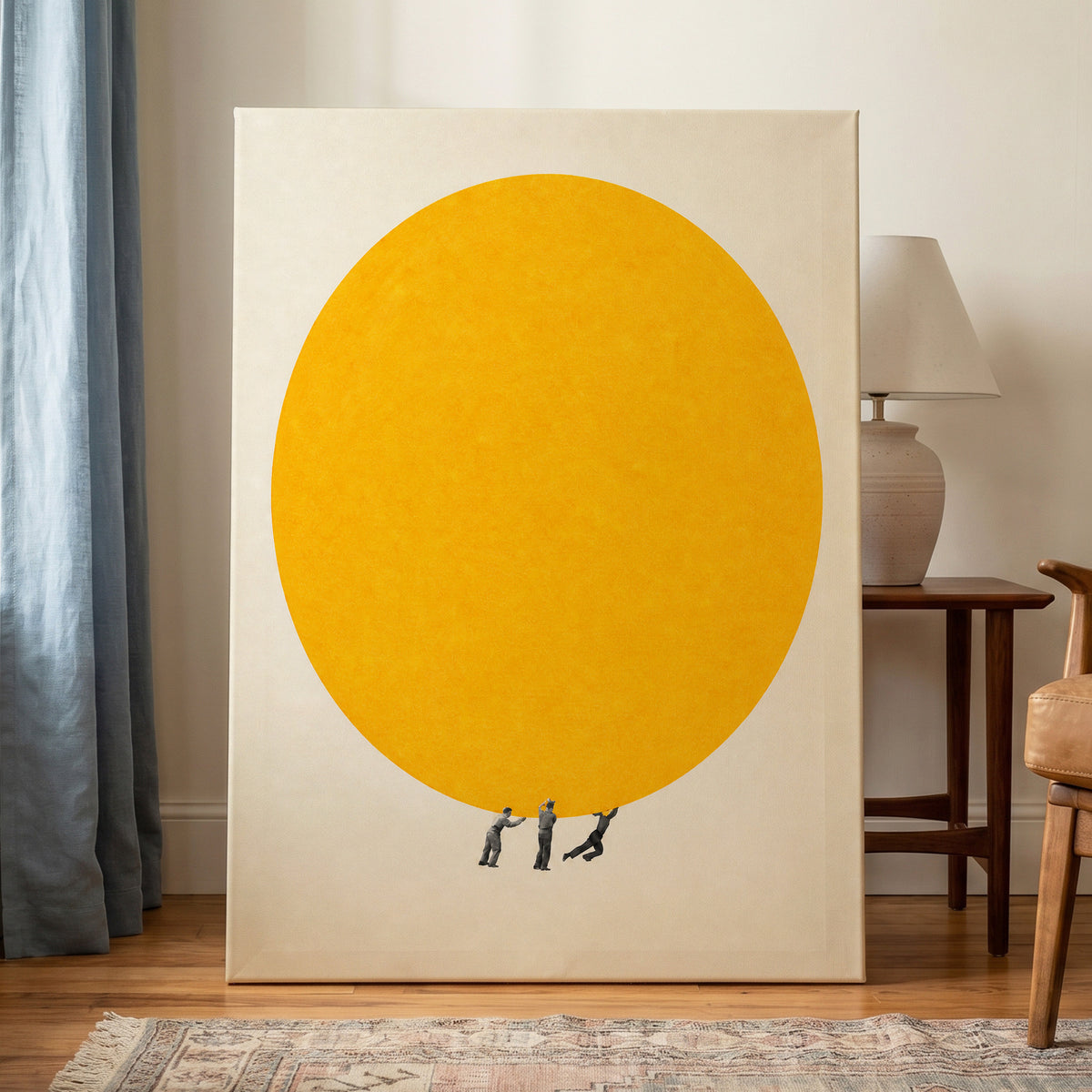 A Weight of Yellow, yellow, beige, gray minimalist wall art displayed in a styled interior, gallery view 7