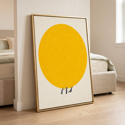 A Weight of Yellow, yellow, beige, gray minimalist wall art displayed in a styled interior, gallery view 8