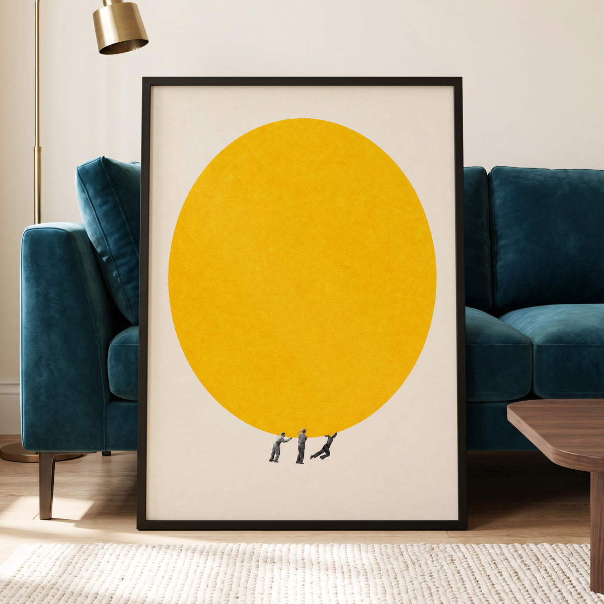 A Weight of Yellow, yellow, beige, gray minimalist wall art displayed in a styled interior, gallery view 9