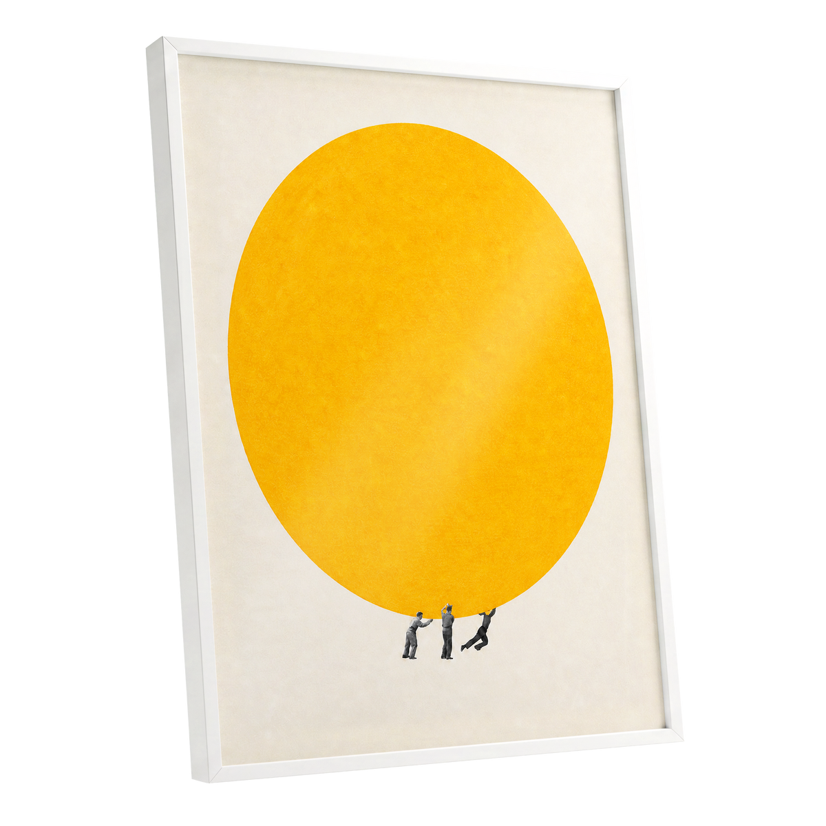 A Weight of Yellow, yellow, beige, gray minimalist wall art shown as a white framed poster wall art print
