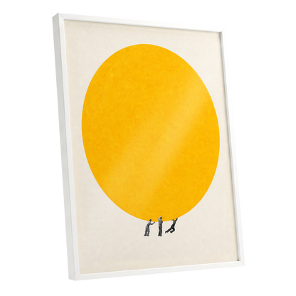 A Weight of Yellow, yellow, beige, gray minimalist wall art shown as a white framed poster wall art print