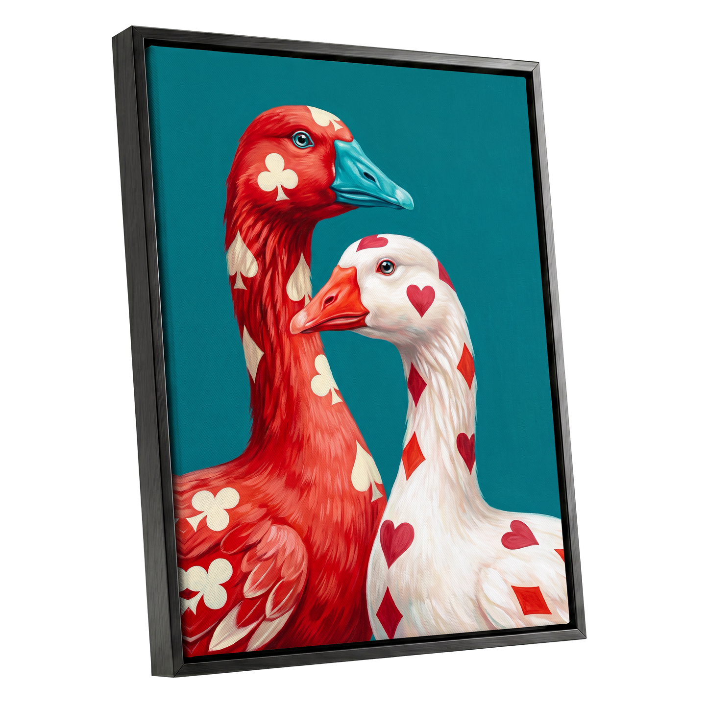 A Winning Pair, red, white, blue nature wall art shown as a black framed canvas wall art