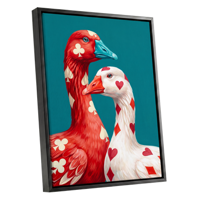 A Winning Pair, red, white, blue nature wall art shown as a black framed canvas wall art