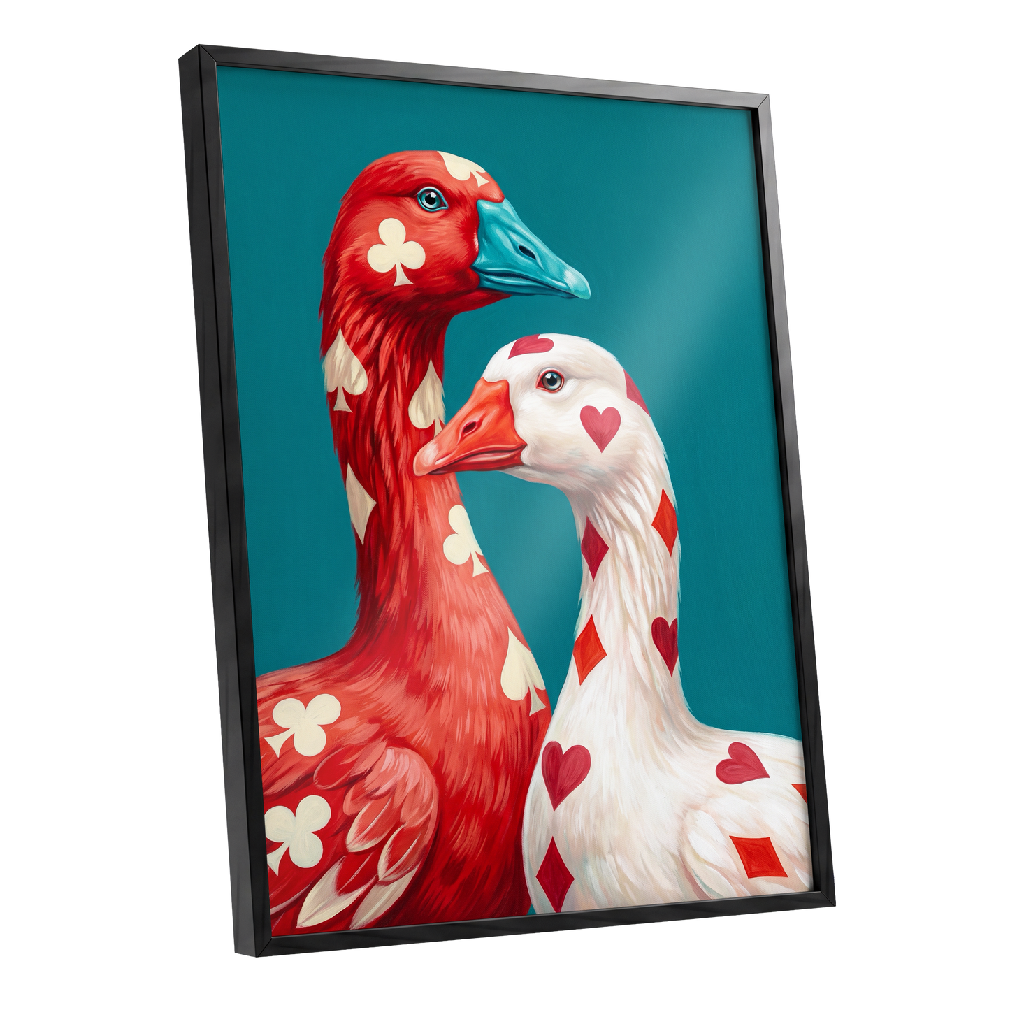 A Winning Pair, red, white, blue nature wall art shown as a black framed poster wall art print