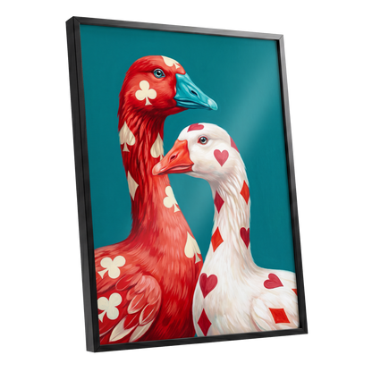 A Winning Pair, red, white, blue nature wall art shown as a black framed poster wall art print