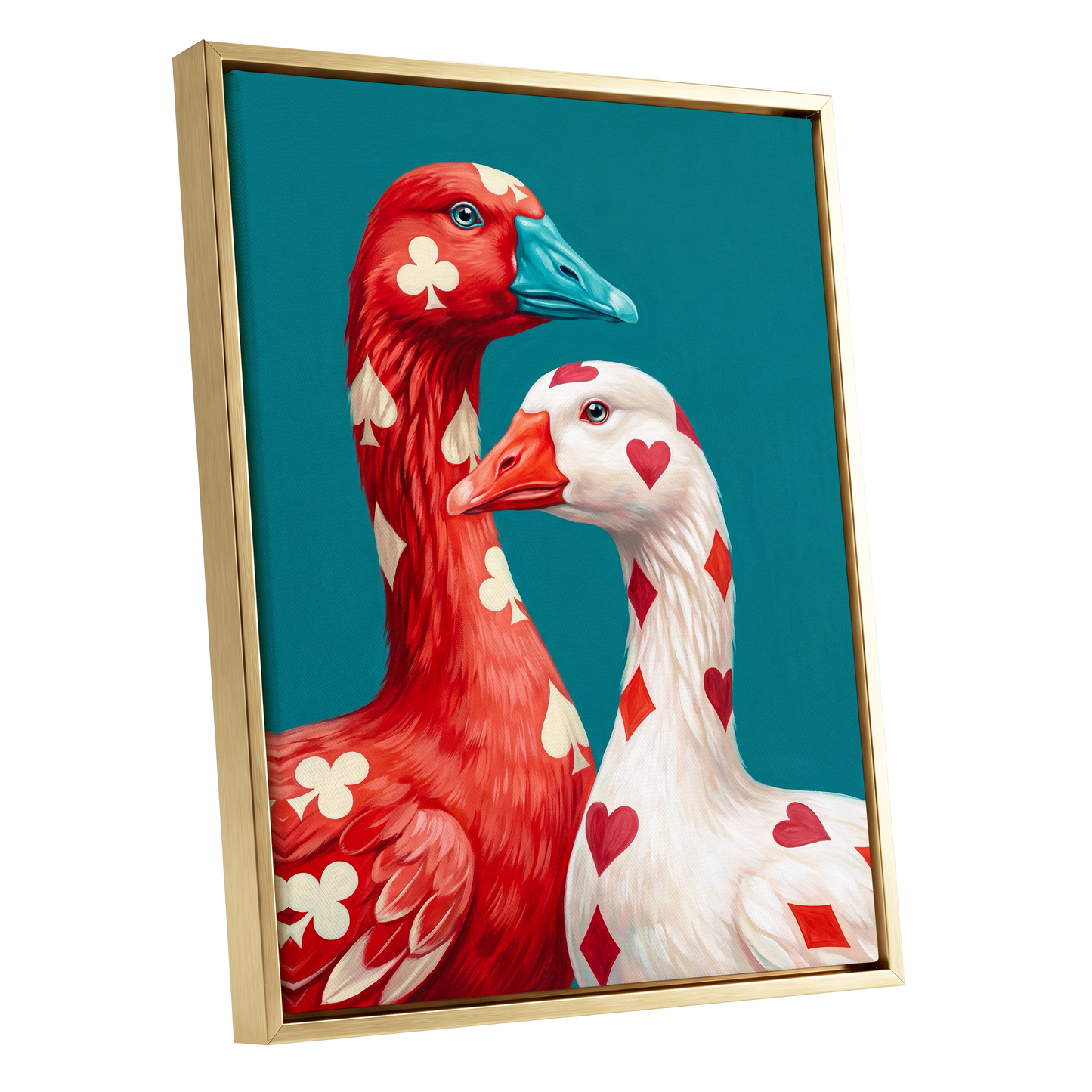 A Winning Pair, red, white, blue nature wall art shown as a gold framed canvas wall art