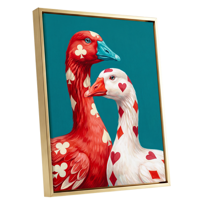 A Winning Pair, red, white, blue nature wall art shown as a gold framed canvas wall art