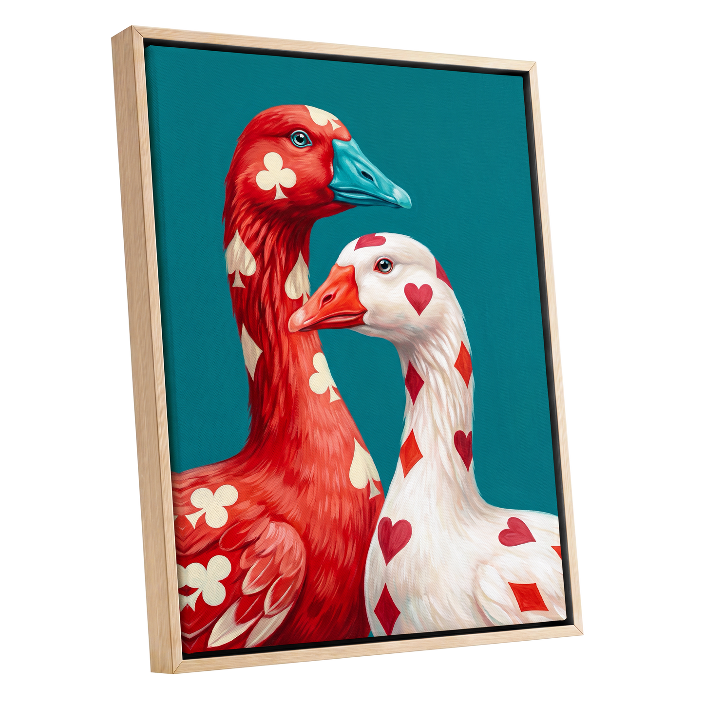 A Winning Pair, red, white, blue nature wall art shown as a oak framed canvas wall art