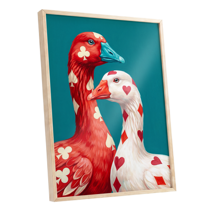 A Winning Pair, red, white, blue nature wall art shown as a oak framed poster wall art print