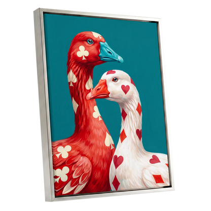 A Winning Pair, red, white, blue nature wall art shown as a silver framed canvas wall art