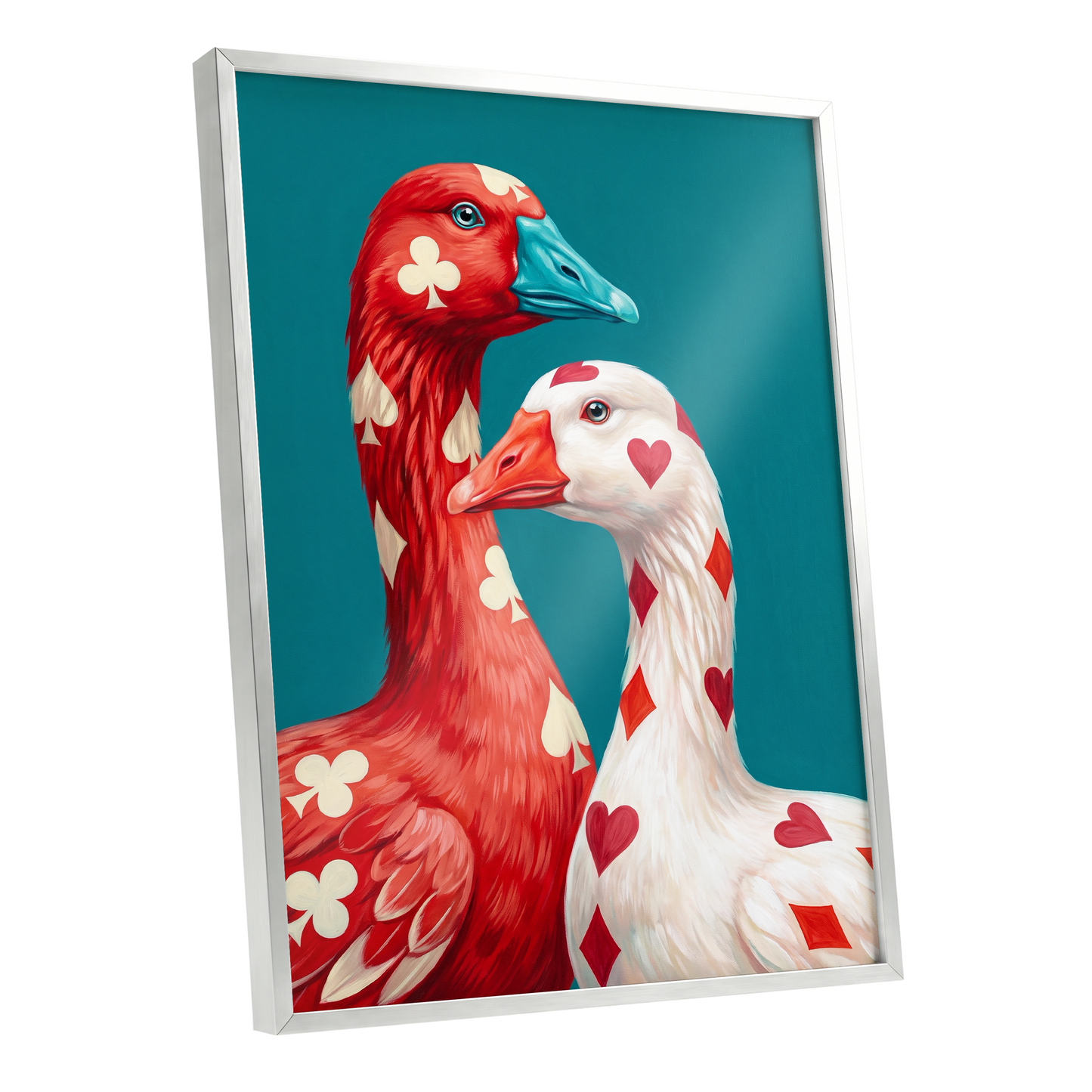 A Winning Pair, red, white, blue nature wall art shown as a silver framed poster wall art print