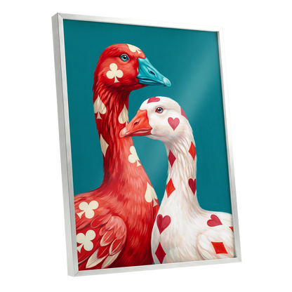 A Winning Pair, red, white, blue nature wall art shown as a silver framed poster wall art print