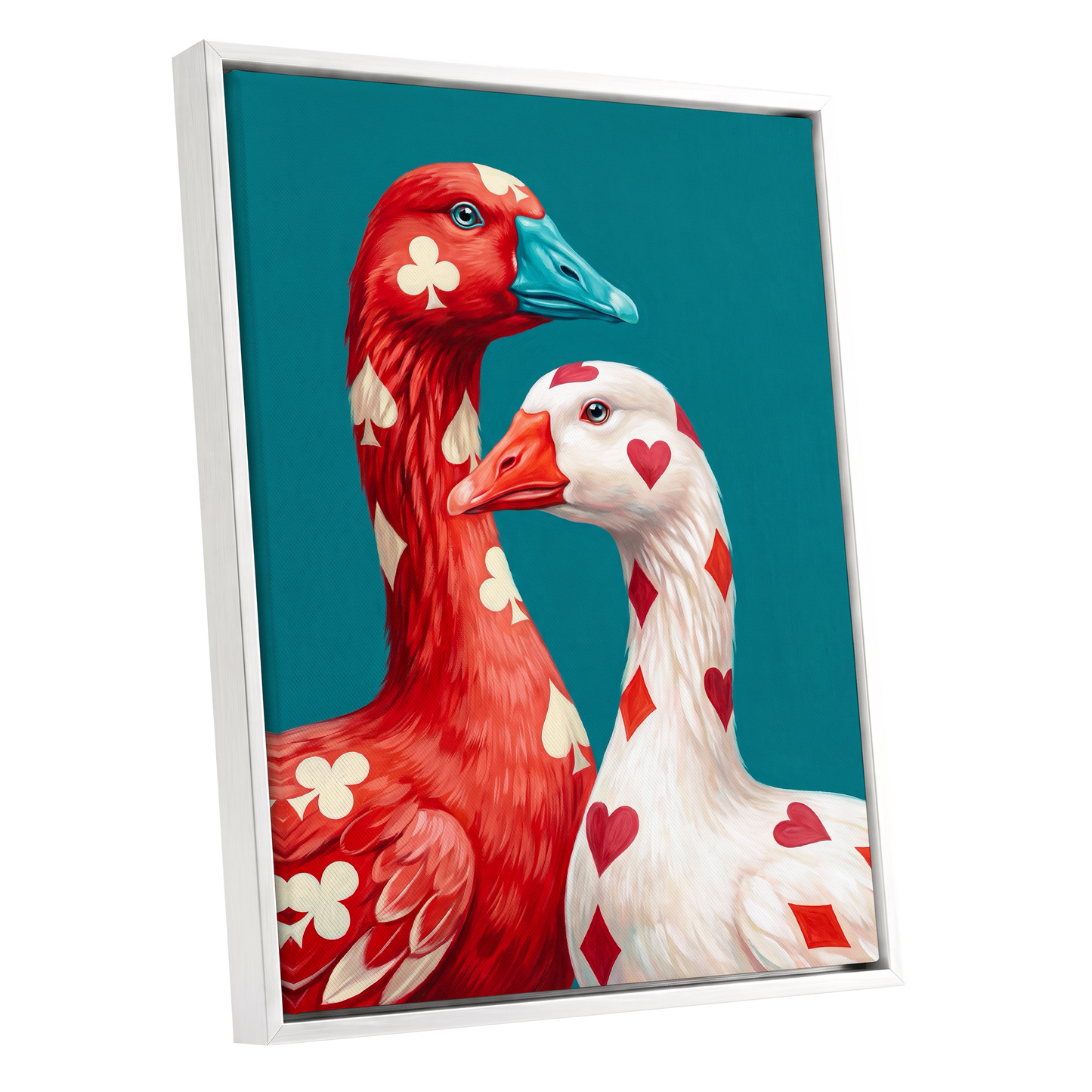A Winning Pair, red, white, blue nature wall art shown as a white framed canvas wall art