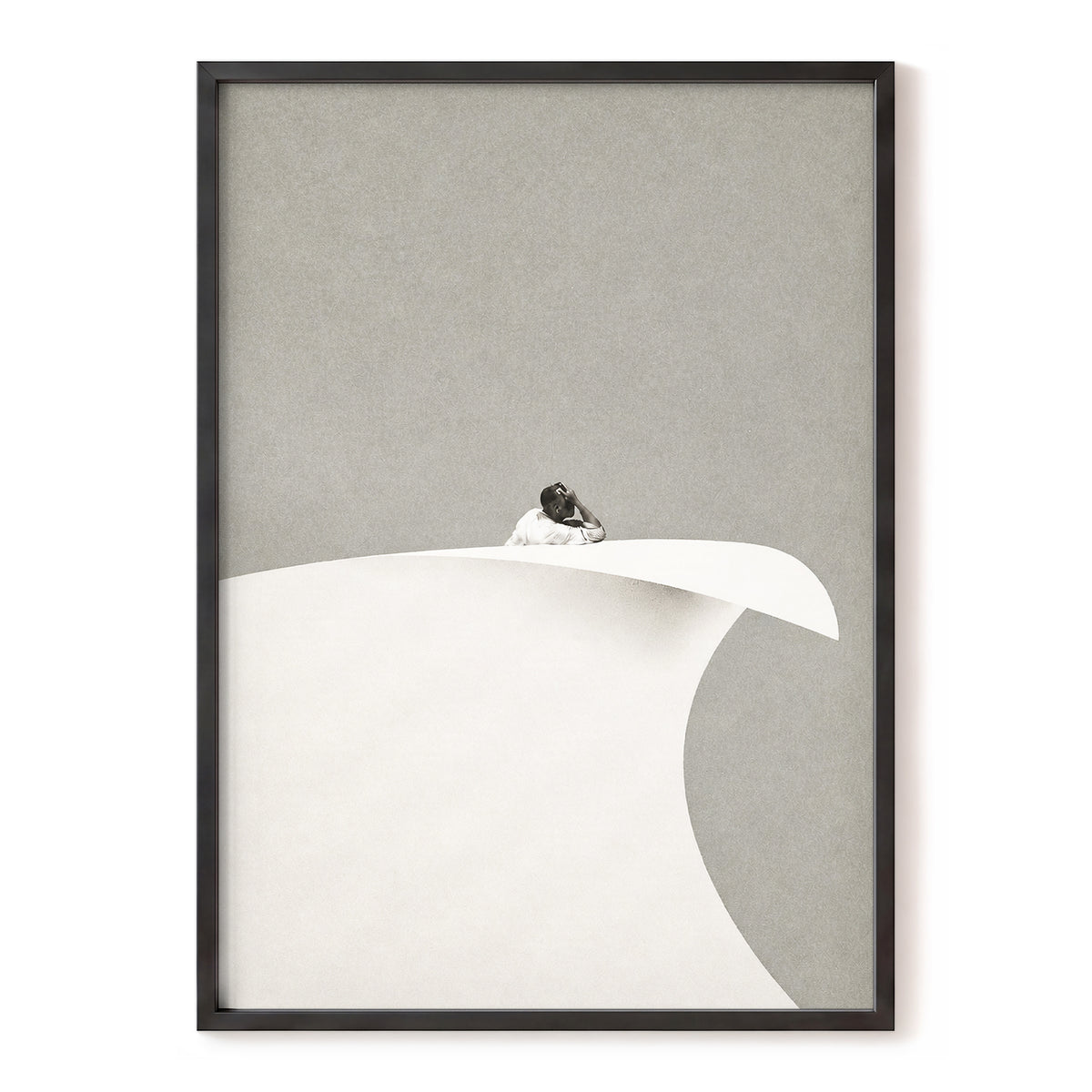 Above the Quiet Curve, gray, white, beige minimalist wall art, front artwork view