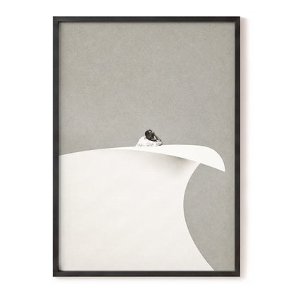 Above the Quiet Curve, gray, white, beige minimalist wall art, front artwork view
