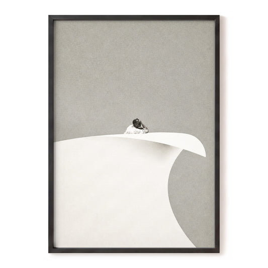 Above the Quiet Curve, gray, white, beige minimalist wall art, front artwork view