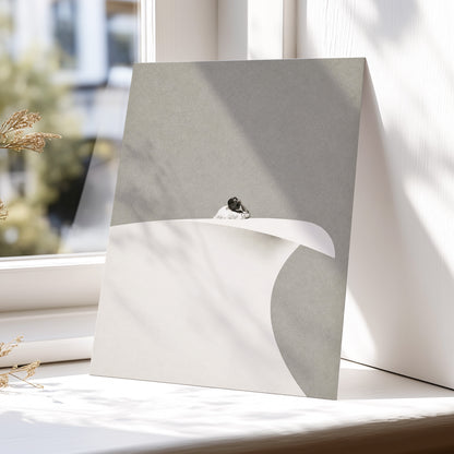 Above the Quiet Curve, gray, white, beige minimalist wall art displayed in a styled interior, gallery view 5