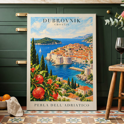 Adriatic Orchard, blue, green, beige nature wall art displayed in a styled interior, gallery view 3