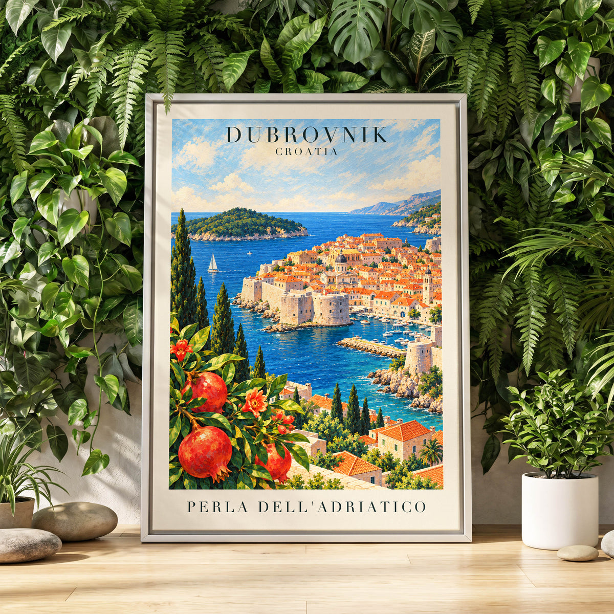 Adriatic Orchard, blue, green, beige nature wall art displayed in a styled interior, gallery view 4