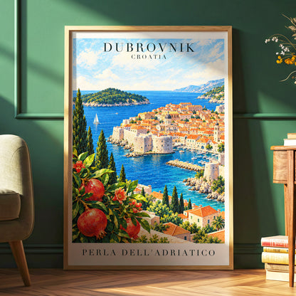Adriatic Orchard, blue, green, beige nature wall art displayed in a styled interior, gallery view 6