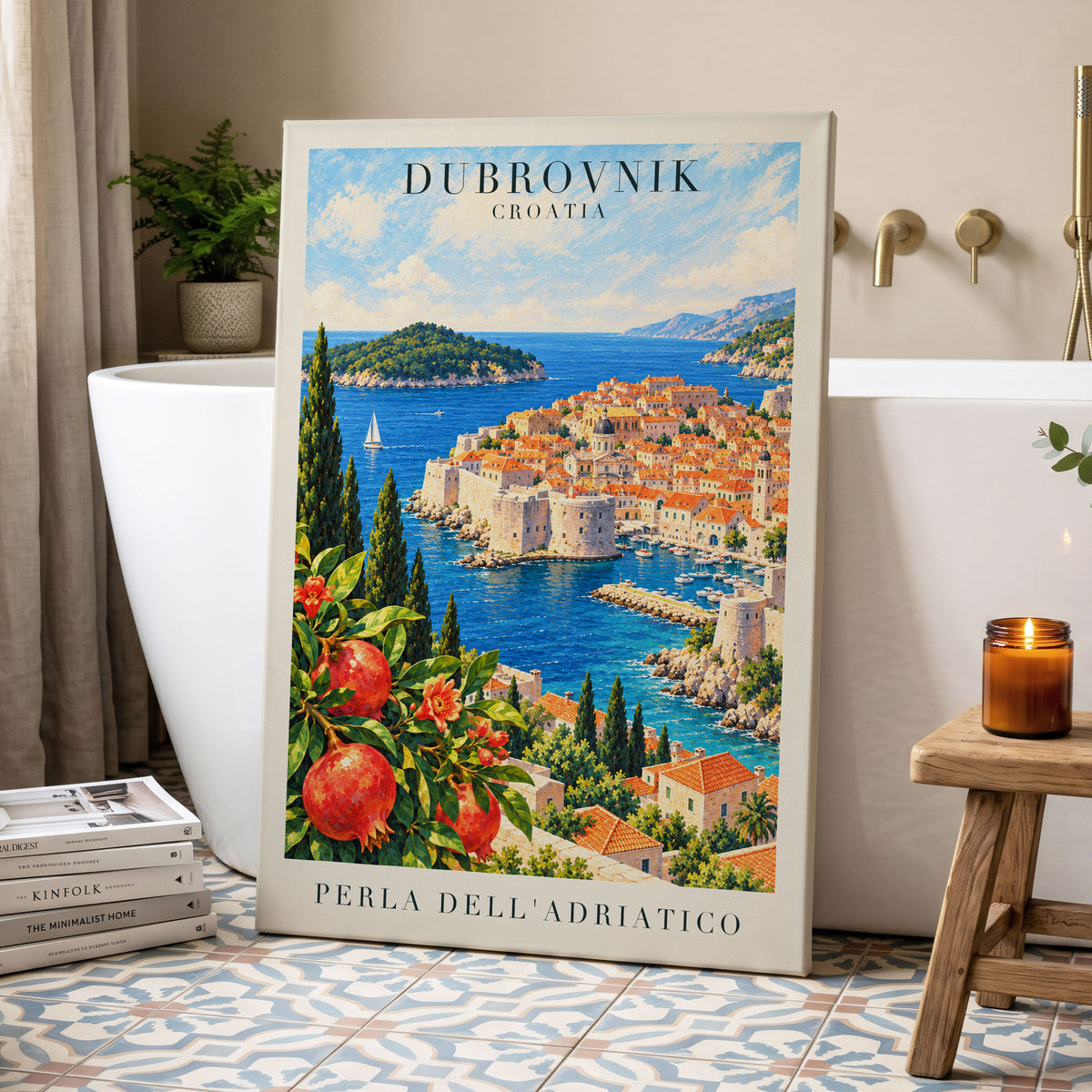 Adriatic Orchard, blue, green, beige nature wall art displayed in a styled interior, gallery view 7
