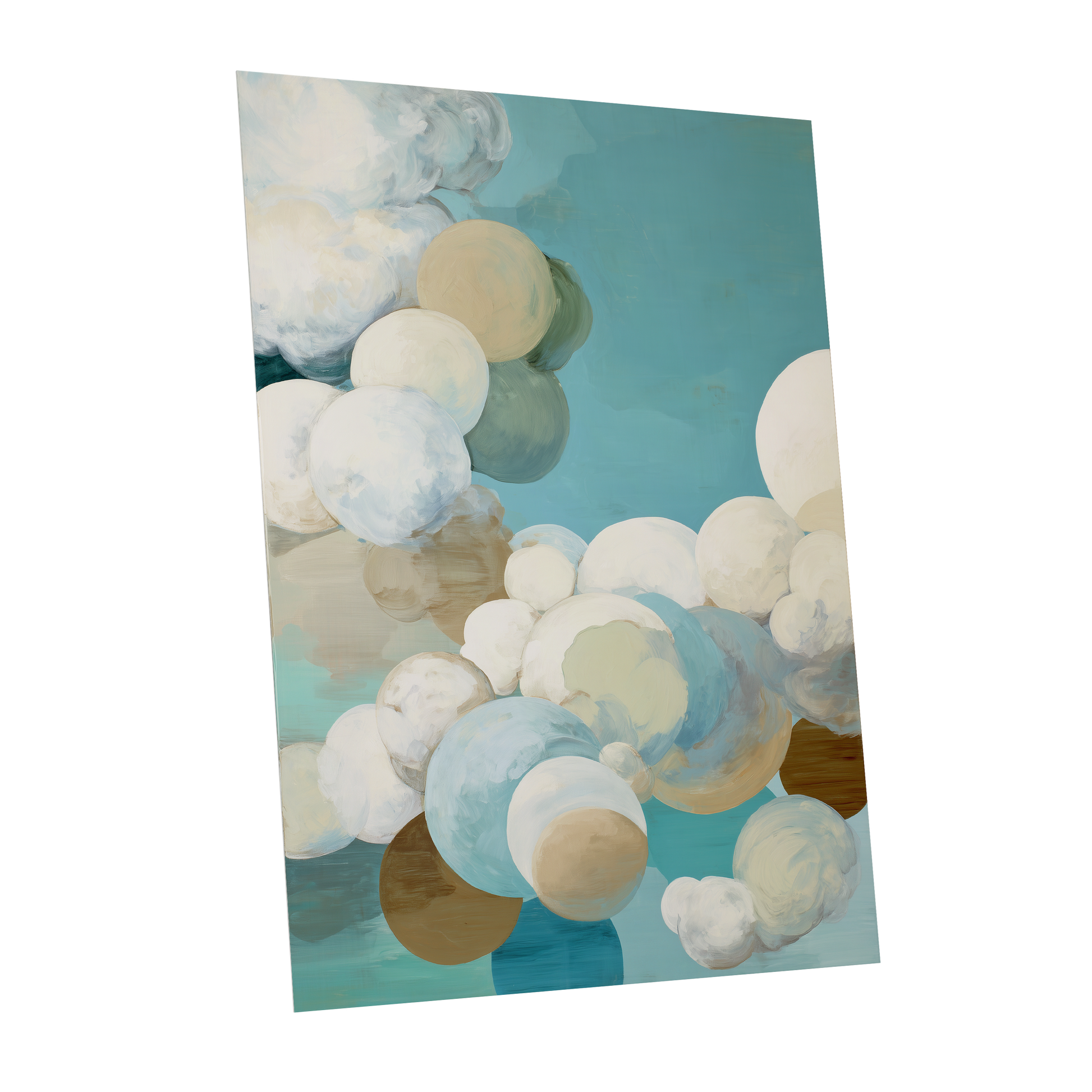 Aerial Drift, blue, white, beige abstract wall art shown as a unframed poster wall art print