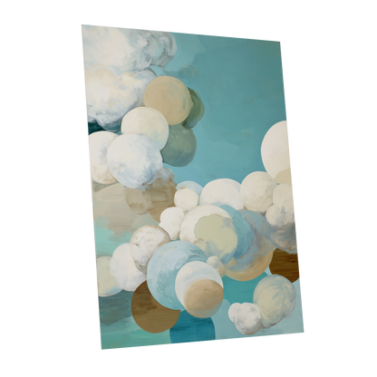 Aerial Drift, blue, white, beige abstract wall art shown as a unframed poster wall art print