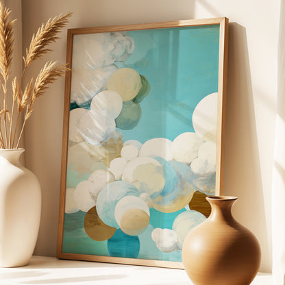Aerial Drift, blue, white, beige abstract wall art displayed in a styled interior, gallery view 2