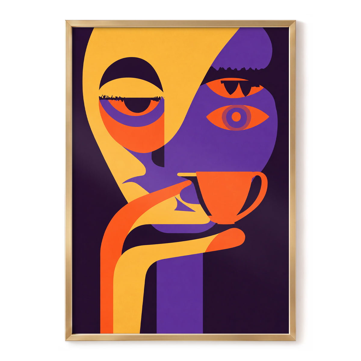 After-Hours Cup, orange, purple, black abstract wall art, front artwork view