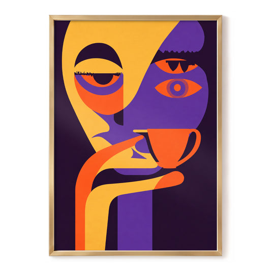 After-Hours Cup, orange, purple, black abstract wall art, front artwork view