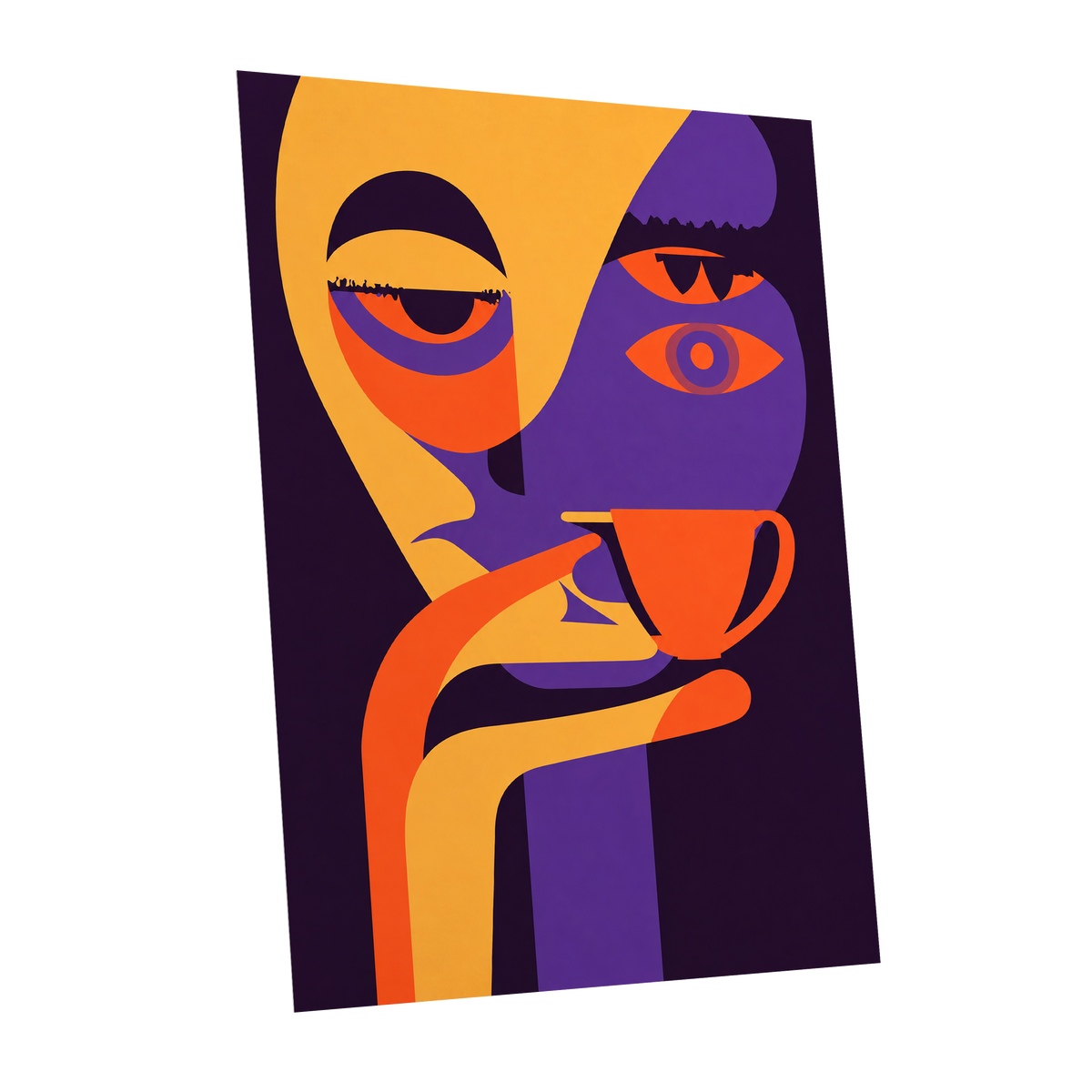 After-Hours Cup, orange, purple, black abstract wall art shown as a unframed poster wall art print