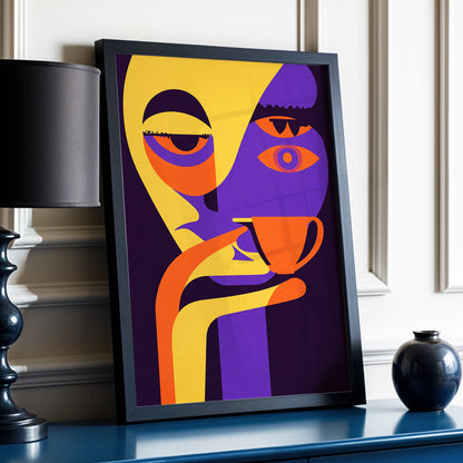 After-Hours Cup, orange, purple, black abstract wall art displayed in a styled interior, gallery view 3