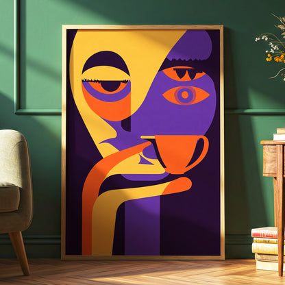 After-Hours Cup, orange, purple, black abstract wall art displayed in a styled interior, gallery view 6