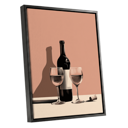 After Hours Still Life, pink, black, beige minimalist wall art shown as a black framed canvas wall art