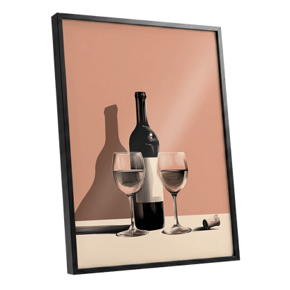 After Hours Still Life, pink, black, beige minimalist wall art shown as a black framed poster wall art print