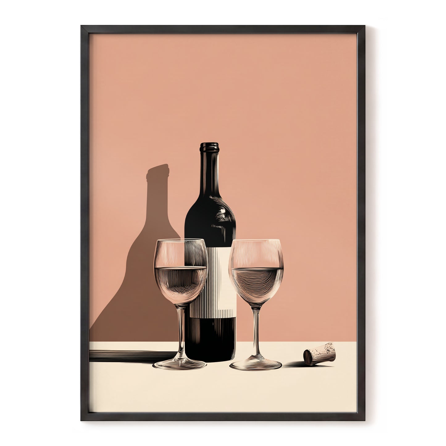 After Hours Still Life, pink, black, beige minimalist wall art, front artwork view