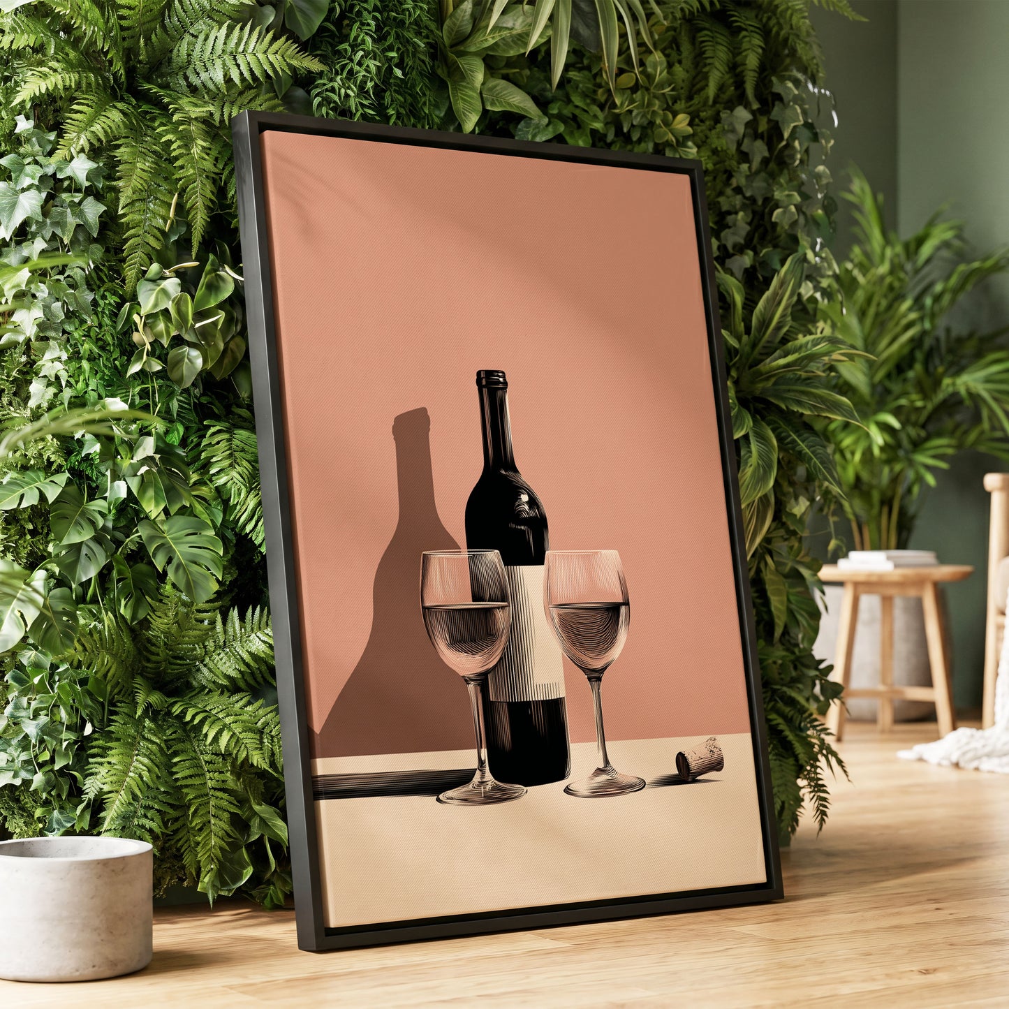 After Hours Still Life, pink, black, beige minimalist wall art displayed in a styled interior, gallery view 1