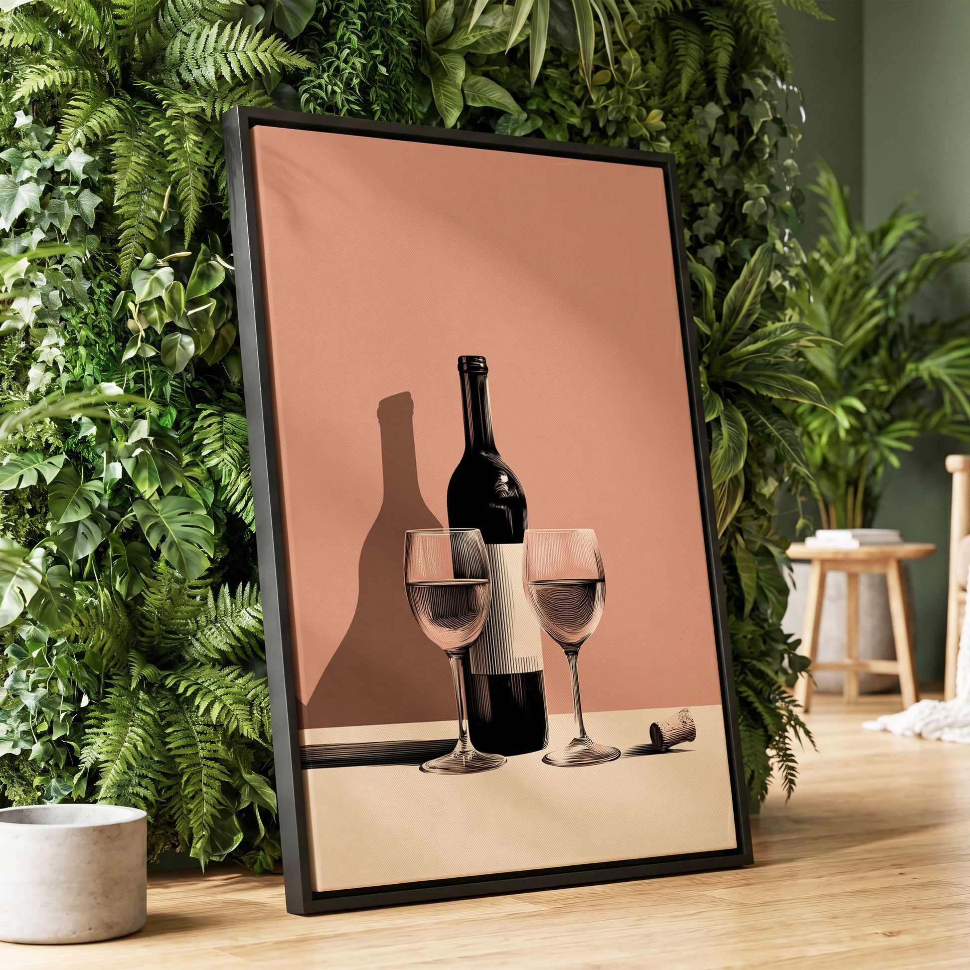 After Hours Still Life, pink, black, beige minimalist wall art displayed in a styled interior, gallery view 1