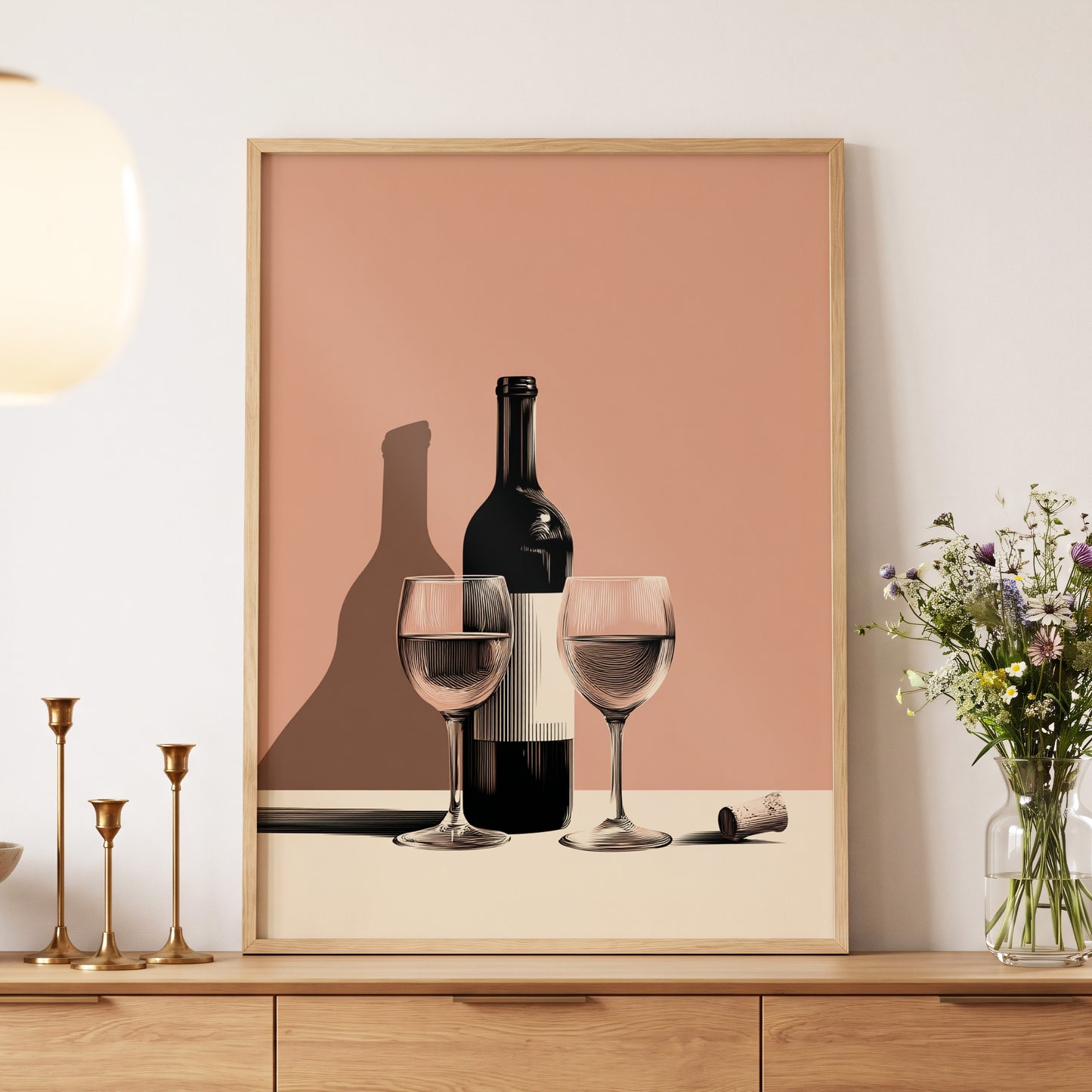 After Hours Still Life, pink, black, beige minimalist wall art displayed in a styled interior, gallery view 5