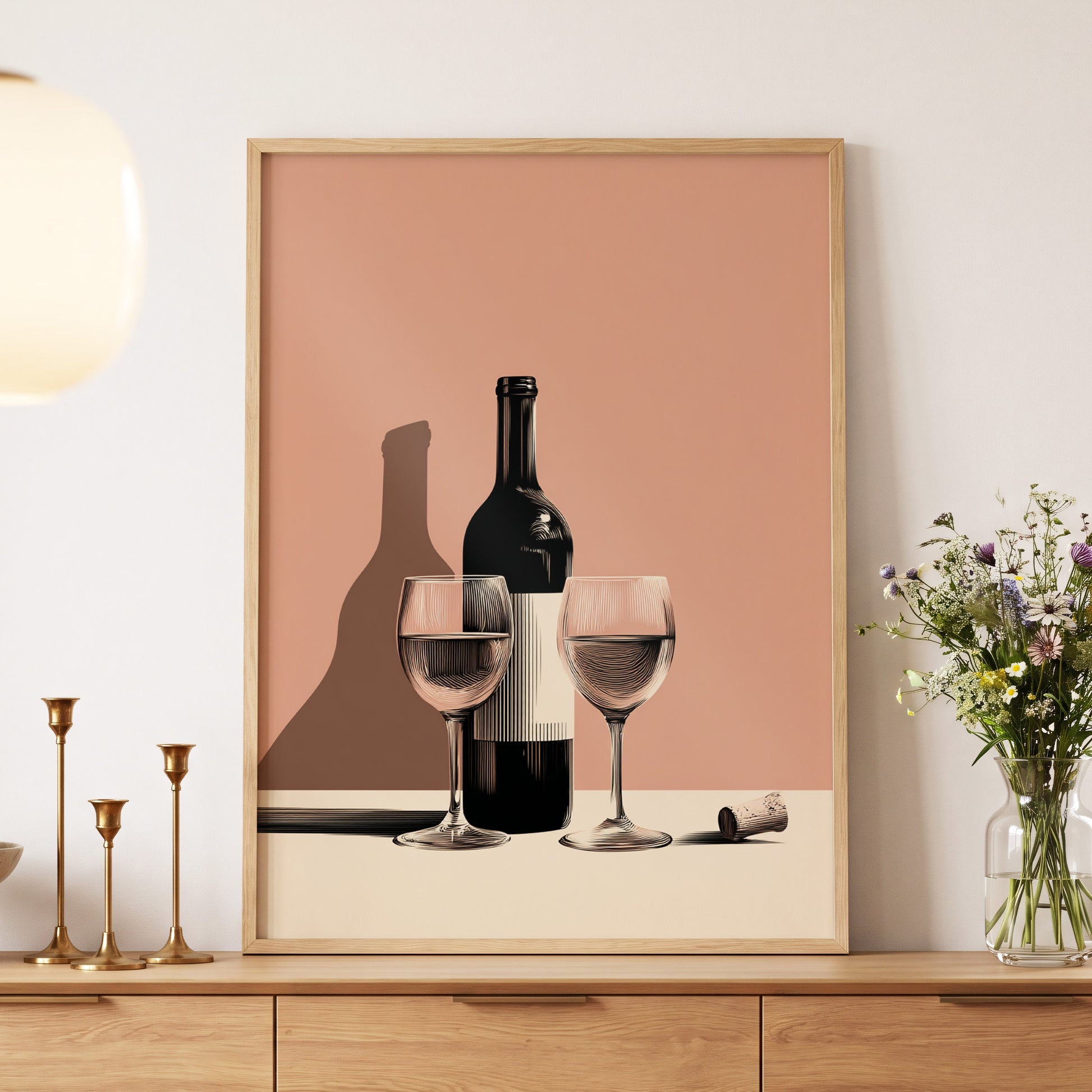After Hours Still Life, pink, black, beige minimalist wall art displayed in a styled interior, gallery view 5